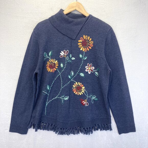 Alfred Dunner Artsy Embroidered Floral Sweater Womens Large Pullover Knit - Picture 1 of 16